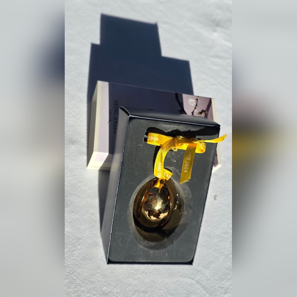 Georg Jensen Easter Egg 2004 Denmark 24k Gold Plated Ornament Bunny Box - Picture 7 of 11